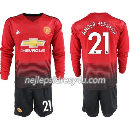 Fotbalový Dres Manchester United ANDER HERRERA 21 Dětské Domácí 2018/19 Dlouhý Rukáv
